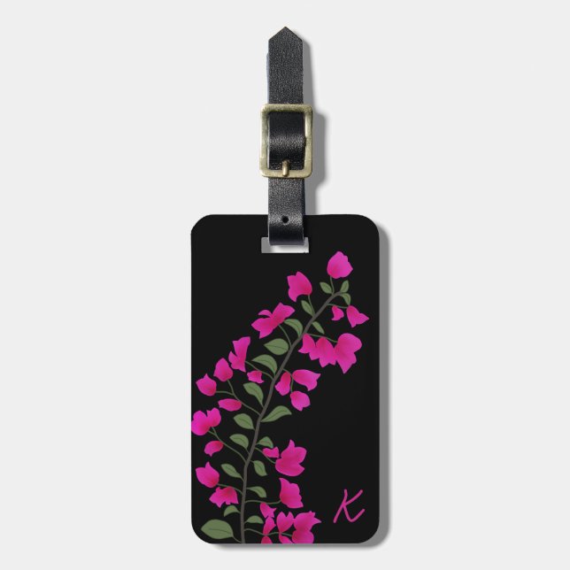 Pink Bougainvillea Personalized Luggage Tag (Front Vertical)