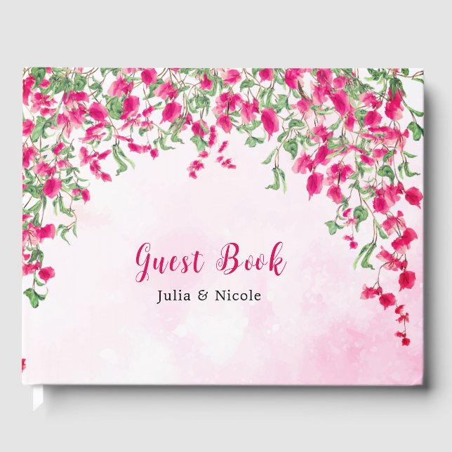 Pink Bougainvillea Tropical Forest Wedding Shower Guest Book (Front)