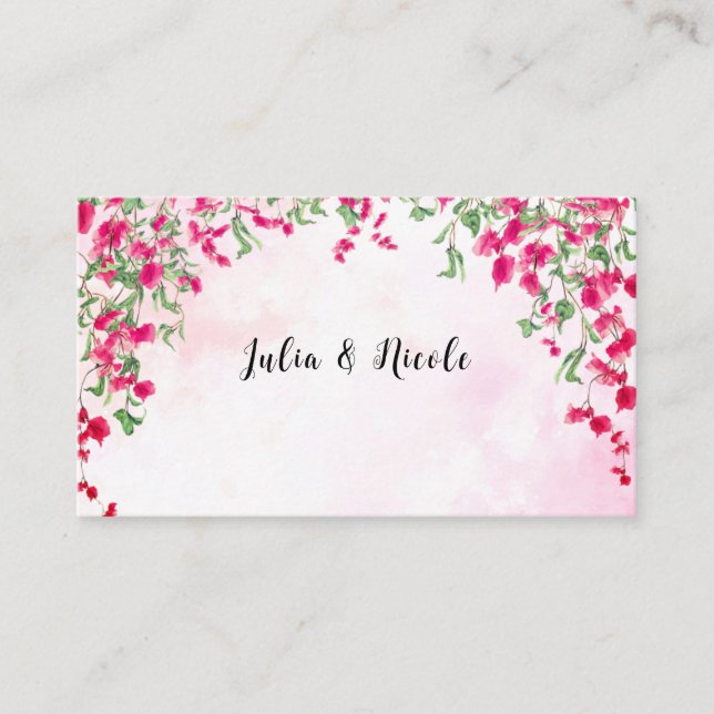 Pink Bougainvillea Tropical Forest Wedding Shower Place Card (Front)
