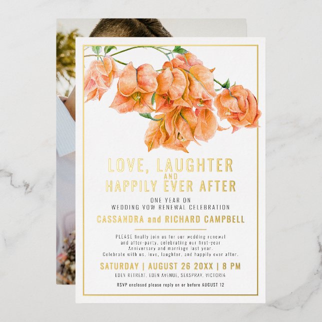 Pink bougainvillea wedding vow renewal gold orange (Front/Back)