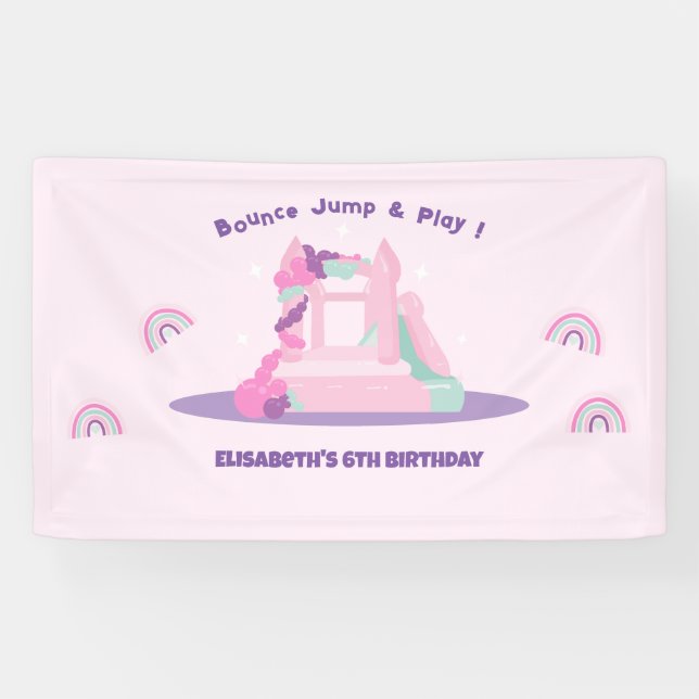 Pink Bounce House Castle Birthday Banner (Horizontal)