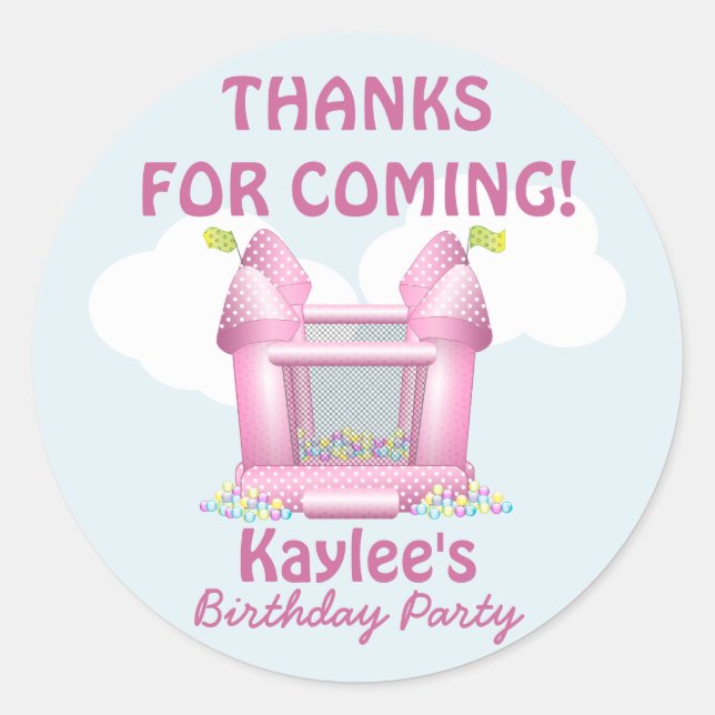 Pink Bouncy Bounce House Birthday Favour Sticker (Front)