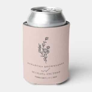 Pink Bouquet Flower Classic Wedding Can Cooler