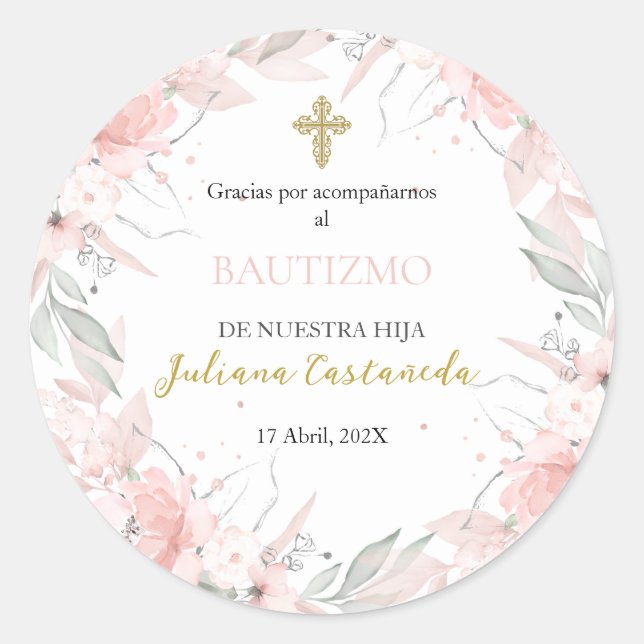 Pink bouquet thank you sticker (Front)