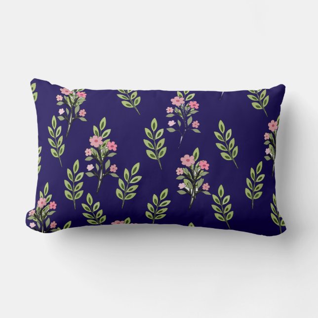 Pink Bouquets Dk Blue Lumbar Pillow (Front)
