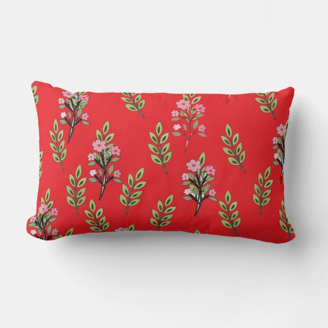 Pink Bouquets Red  Lumbar Pillow (Front)