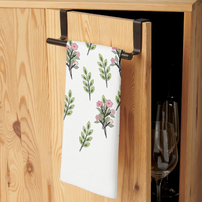 Pink Bouquets White  Kitchen Towel (Thirds Fold)