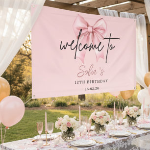 🎀 Pink Bow 12th Birthday Party Welcome Banner