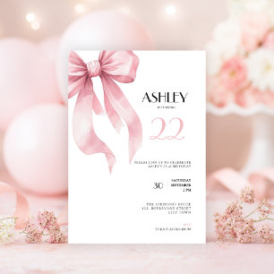 Pink Bow 22nd Birthday Invitation for Girls