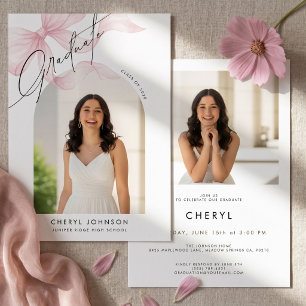 Pink Bow 2 Photo Graduation Party Invitation