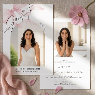 Pink Bow 2 Photo Graduation Party Invitation