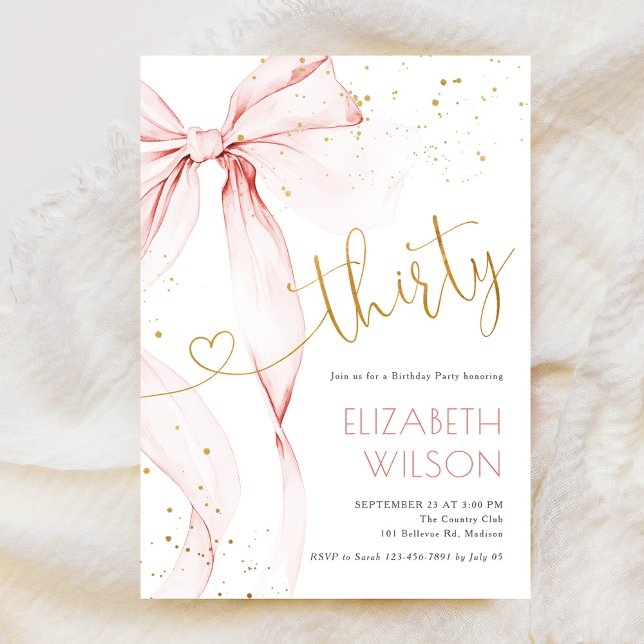 Pink Bow 30th Birthday Invitation (Créateur téléchargé)