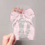 Pink Bow 30th  Birthday Party  Acrylic Invitations<br><div class="desc">Birthday party invitation elegant cute dusty pink watercolor bow with  cute gold pink crown modern  birthday invitation template. Elegant stylish birthday invitation is full of fun and cute design elements.</div>