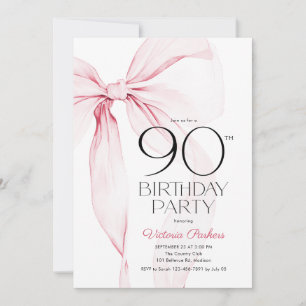 Pink Bow 90th Birthday Elegant Feminine Invitation