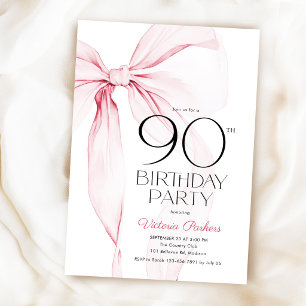 Pink Bow 90th Birthday Elegant Feminine Invitation