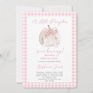 Pink Bow A Little Pumpkin Baby Shower girl Invitation