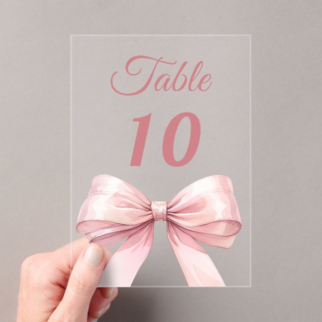 Pink bow acrylic table number sign (Insitu (Handheld))