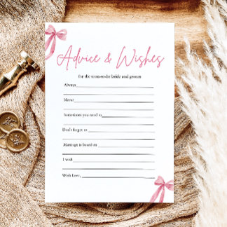 Pink Bow Advice and Wishes Bridal Shower Game Invitation