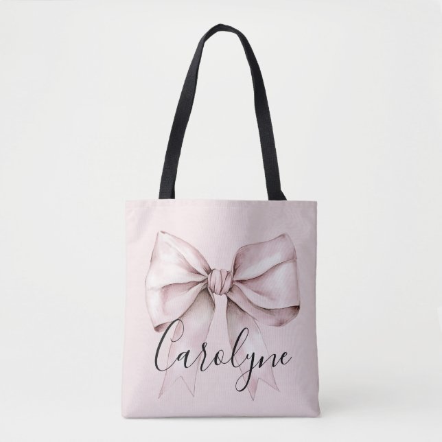 Pink bow aesthetic coquette Personalized Name Tote Bag (Front)