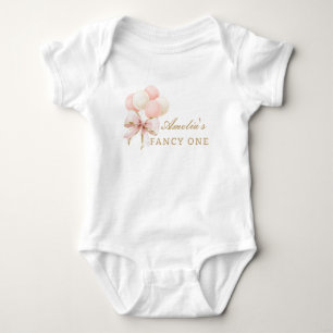 Pink Bow and Balloons 1st Girl Birthday Baby Bodysuit
