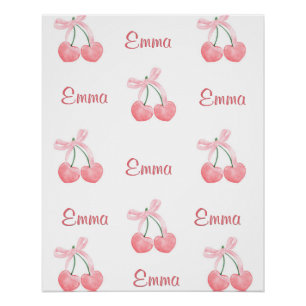 Pink Bow and Cherry Personalized Custom Girl Name Poster