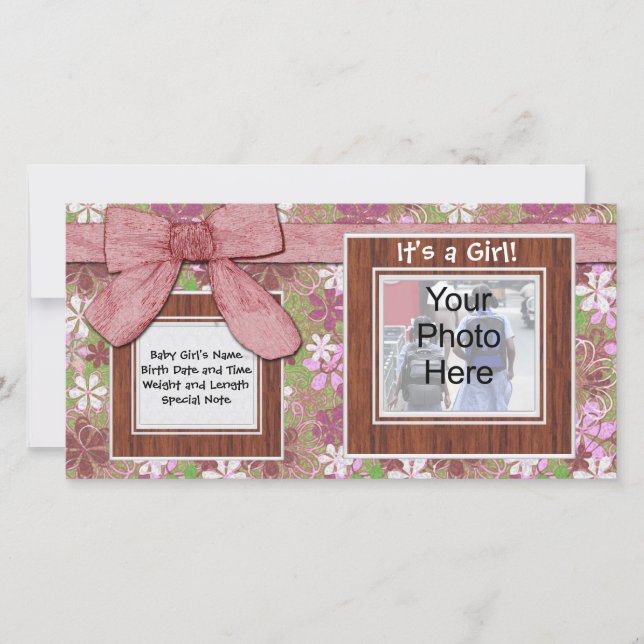 Pink Bow and Flower Custom Photo Card (Front)
