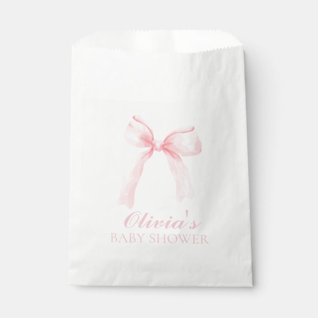 Pink bow and gingham preppy baby shower favour bag (Front)