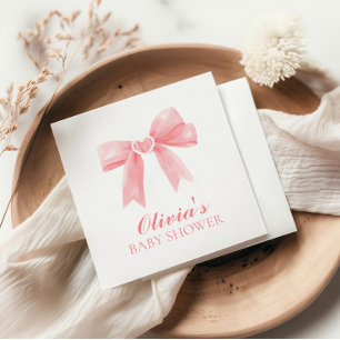 Pink bow and gingham preppy baby shower napkin