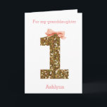 Pink Bow and Gold Glitter 1st Birthday Card<br><div class="desc">A pretty 1st birthday card featuring a gold glitter number one with a pink bow. Please note there is not actual glitter, but a glitter design effect. You will be able to easily personalize the front with the recipient and the birthday girl's name in a soft pink colour. There is...</div>
