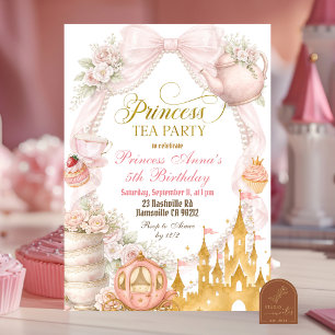 Pink Bow and Pearl Princess Tea Party Invitation