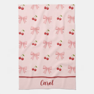 Pink Bow and Red Cherry Coquette Aesthetic Kitchen Towel