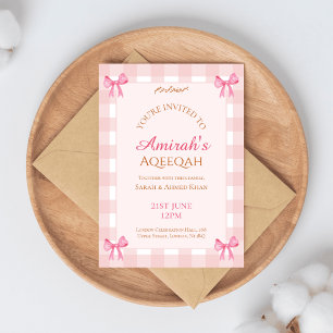 Pink Bow Aqeeqah Islamic Baby Girl naming ceremony Invitation