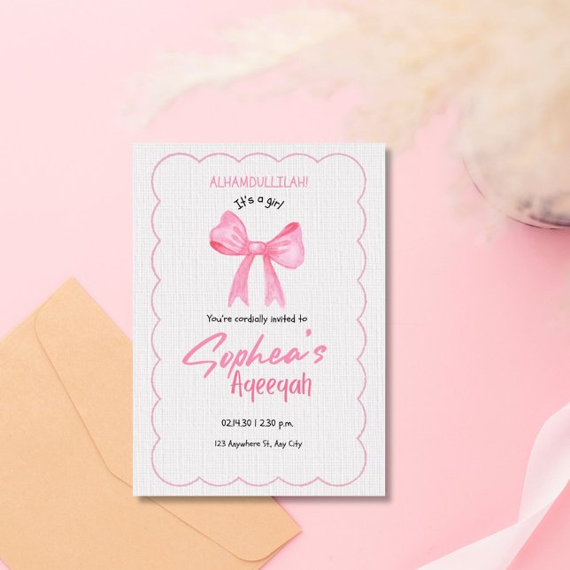 Pink Bow Aqiqah invitation (Creator Uploaded)