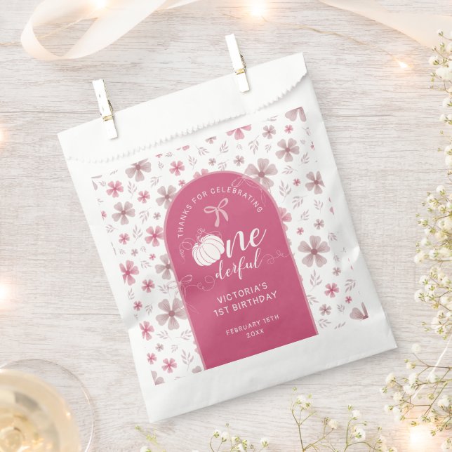 PINK BOW & ARCH FALL PUMPKIN FLOWERS BIRTHDAY FAVOUR BAG (Clipped)