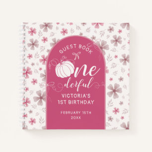 PINK BOW & ARCH FALL PUMPKIN FLOWERS BIRTHDAY NOTEBOOK