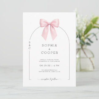 Pink Bow Arch Modern Serif Wedding Invitation
