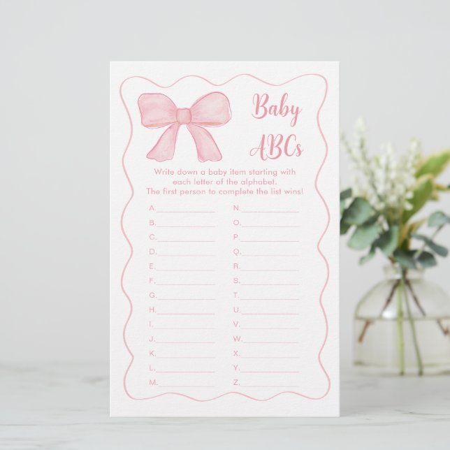Pink Bow Baby ABCs Shower Game (Standing Front)