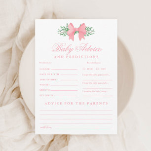 Pink Bow Baby Advice and Predictions Shower Game Invitation