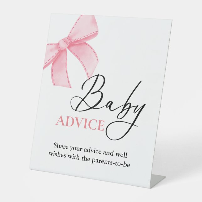 Pink Bow baby Advice baby shower Jeu signe (Recto)