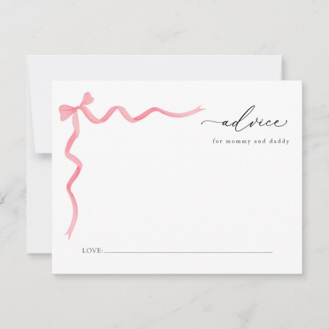 Pink Bow Baby Advice For Mommy and Daddy Card (Front)