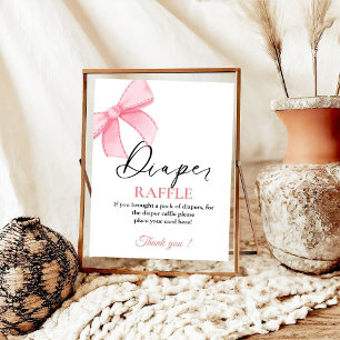 Pink Bow baby Diaper raffle baby shower game sign