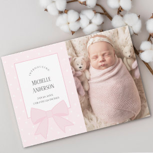 Pink Bow Baby Girl 2 Photo Birth Announcement