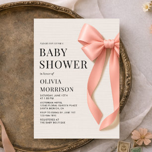 Pink Bow Baby Girl Baby Shower Invitation
