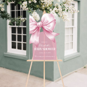 Pink Bow Baby Girl Elegant Baby Shower Welcome Acrylic Sign