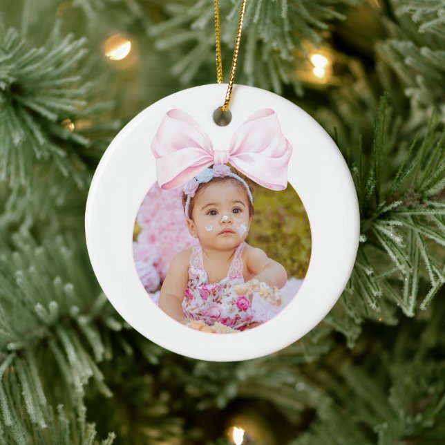 Pink Bow Baby Girl Photo Ornament  (Tree)