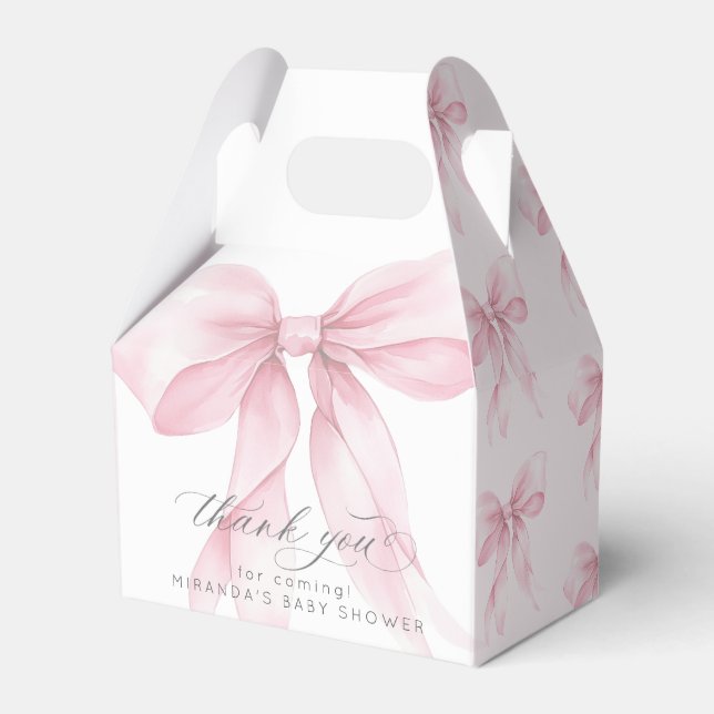 Pink Bow Baby girl Shower elegant Favor Box (Front Side)