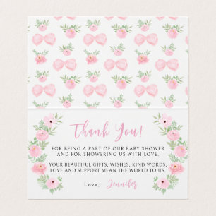 Pink bow baby girl shower foldable thank you cards