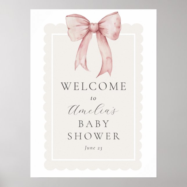 Pink Bow Baby Girl Shower Welcome Sign (Front)