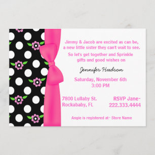 Pink Bow Baby Girl Sprinkle Shower Invitation