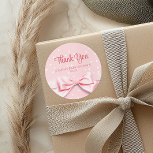 Pink Bow Baby Girl with Polka Dot Classic Round Sticker